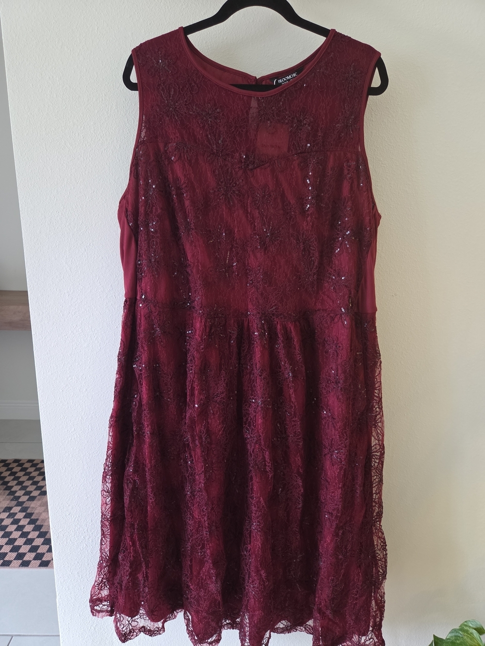 BloomChic Wine Lace Midi Dress with Sparkle - Picture 5 of 6
